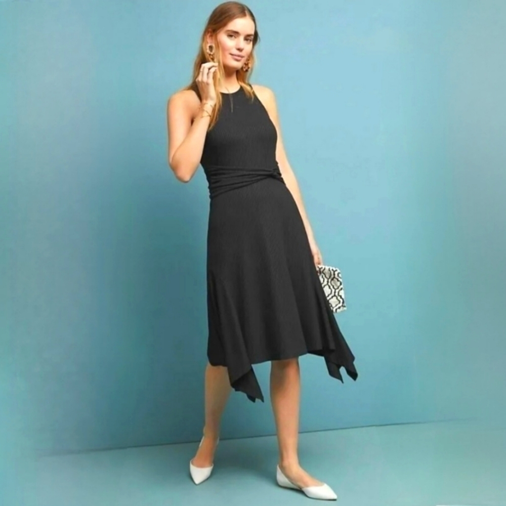 Anthropologie Black Ribbed Kingsolver Dress M